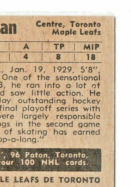 1954-55 PARKHURST #27 GORDIE HANNIGAN - Toronto Maple Leafs --  EX-EX+