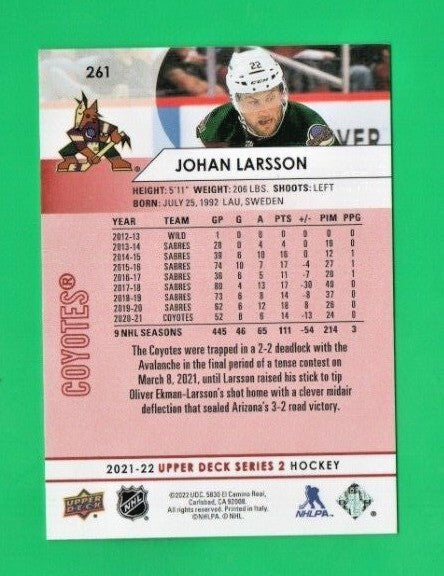 Johan Larsson 2021-22 Upper Deck Series 2 UD Exclusives #261 -  052/100  Coyotes