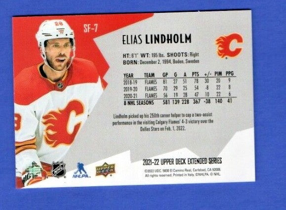 Elias Lindholm   2021-22 UD Extended SPxFinite Radiance Silver #SF-7   1625/2999