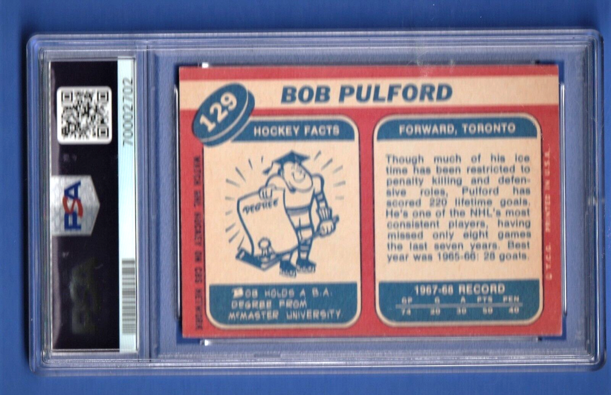 1968 Topps Hockey   -   Bob Pulford  #129  -  PSA 4 VGEX - Toronto Maple Leafs