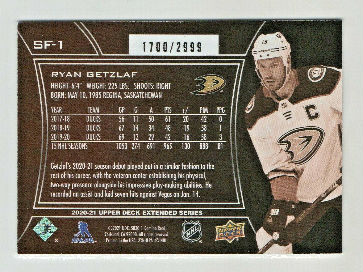 2020-21 UD Extended Series SPX Finite #SF-1 Ryan Getzlaf 1700/2999 Anaheim Ducks