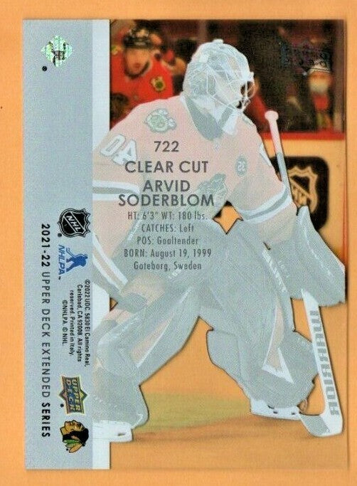 2021-22 Upper Deck Extended Arvid Soderblom Clear Cut Young Guns Exclusives #722