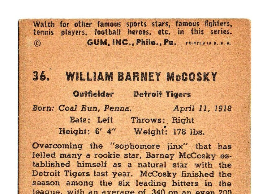 1941 Play Ball #37 Bruce "Soupy" Campbell   "WRONG BACK" EX-EX+   Detroit ROOKIE