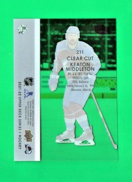 2021-22 Upper Deck Young Guns Clear Cut Parallel Keaton Middleton #211 Avalanche