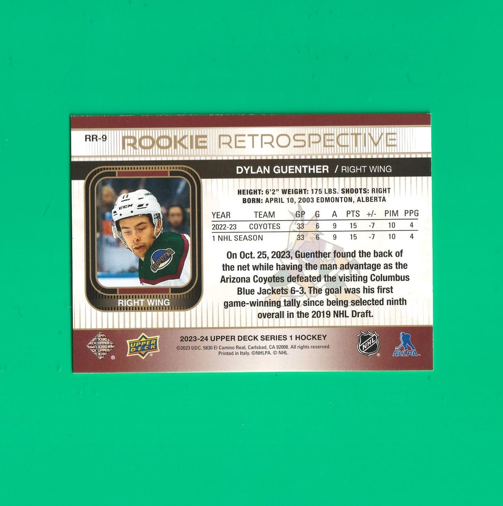 2023-24 Upper Deck Rookie Retrospective Gold #RR9 Dylan Guenther Arizona Coyotes