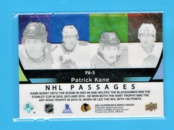 Patrick Kane  NHL PASSAGES Acetate SSP 2021-22 Upper Deck Series 2  PA-5 Chicago