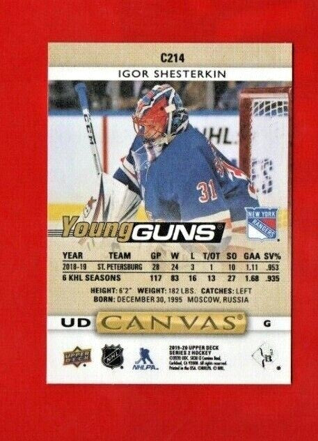 2019-20 Upper Deck Series 2 UD Canvas Young Guns #C214  IGOR SHESTERKIN  Rangers