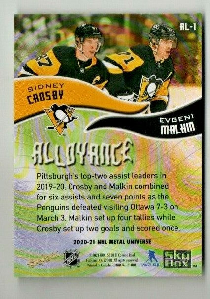 2020-21 UD NHL Metal Universe Alloyance PENGUINS - SIDNEY CROSBY & EVGENI MALKIN