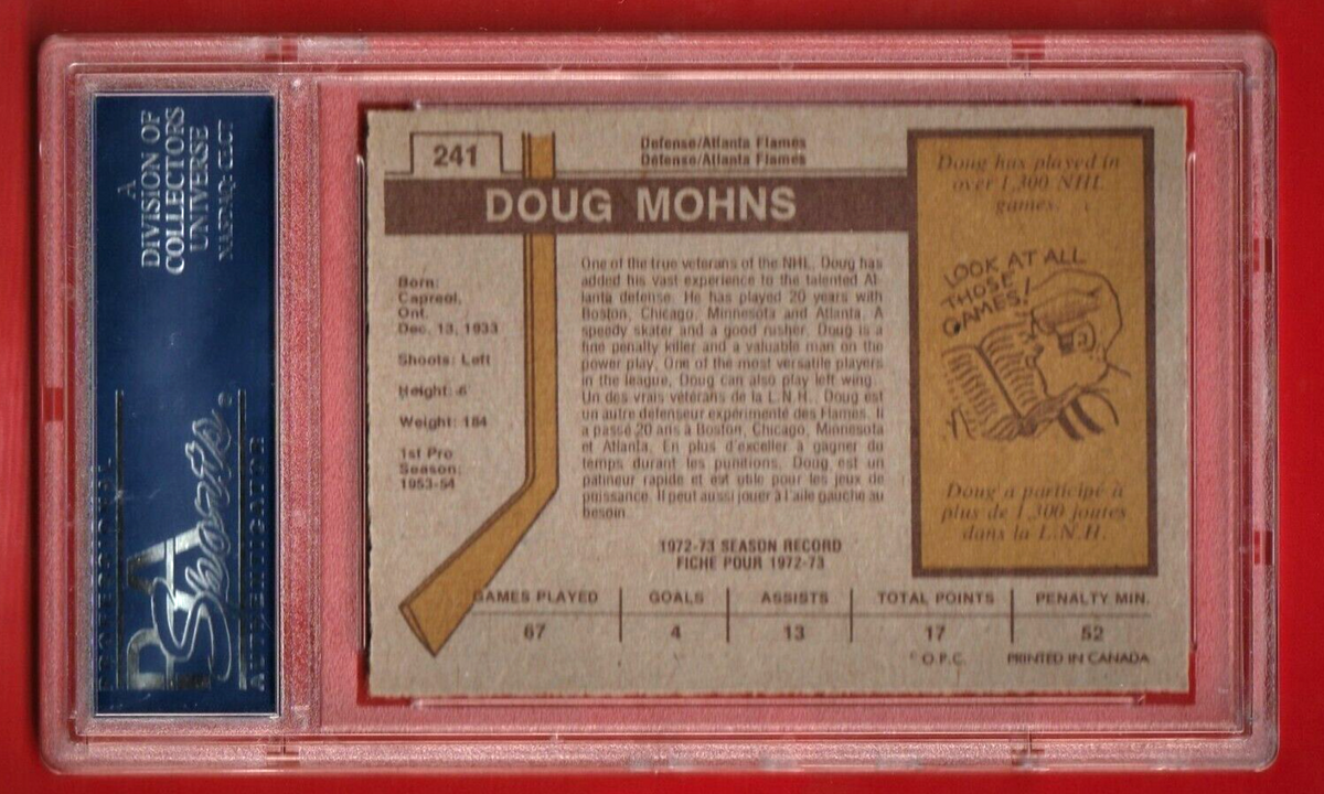 1973 O-Pee-Chee   -   Doug Mohns  #241   -   PSA 8 NM-MT    -   Calgary Flames