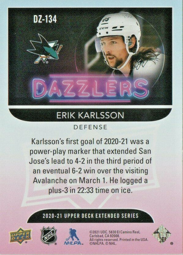 2020-21 Upper Deck Extended  DAZZLERS PINK - ERIK KARLSSON  DZ-134  -  Sharks