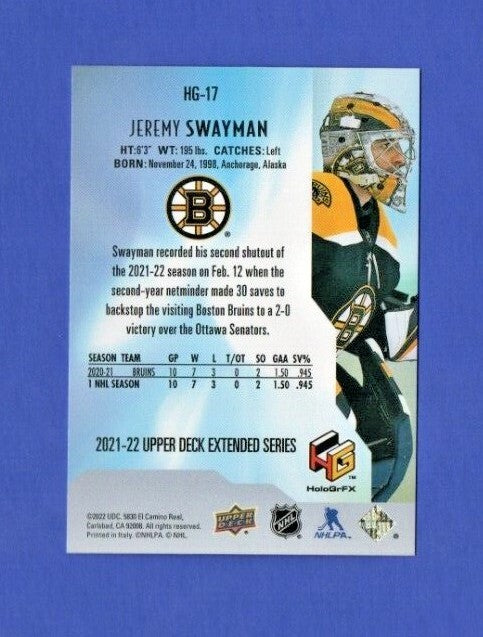 2021-22 Upper Deck Extended Jeremy Swayman Rookie HoloGrFX Gold #HG-17 - Bruins