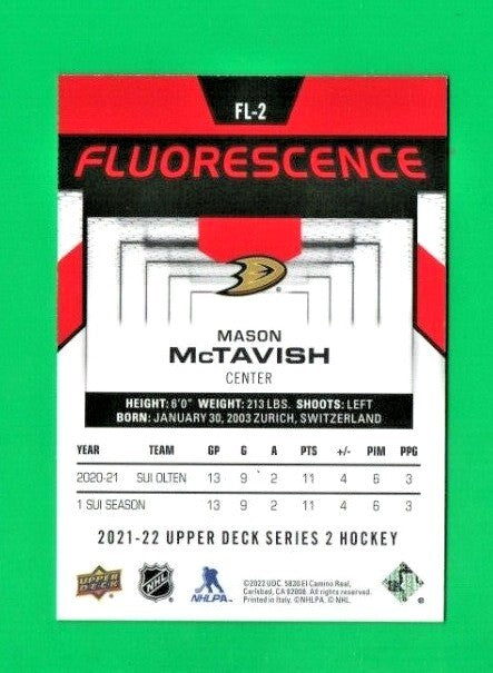 2021-22 UD Series 2 Hockey MASON McTAVISH Fluorescence RED    FL-2 Dallas Stars