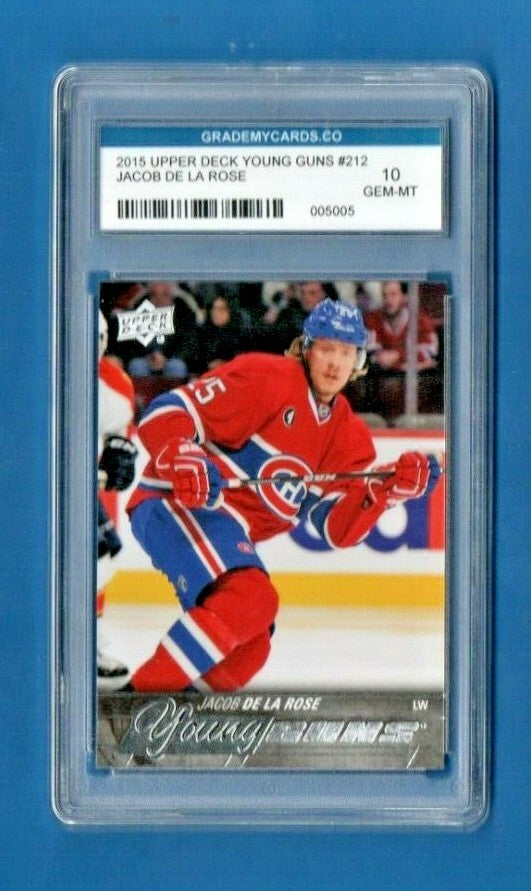 2015-16 UD YOUNG GUNS  ROOKIE CARD #212 JACOB DE LA ROSE PSA 10  GEM-MINT