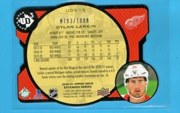 2020-21 Upper Deck Extended - UD3 #UD3-15 - Dylan Larkin - 0793/1000 - Detroit 
