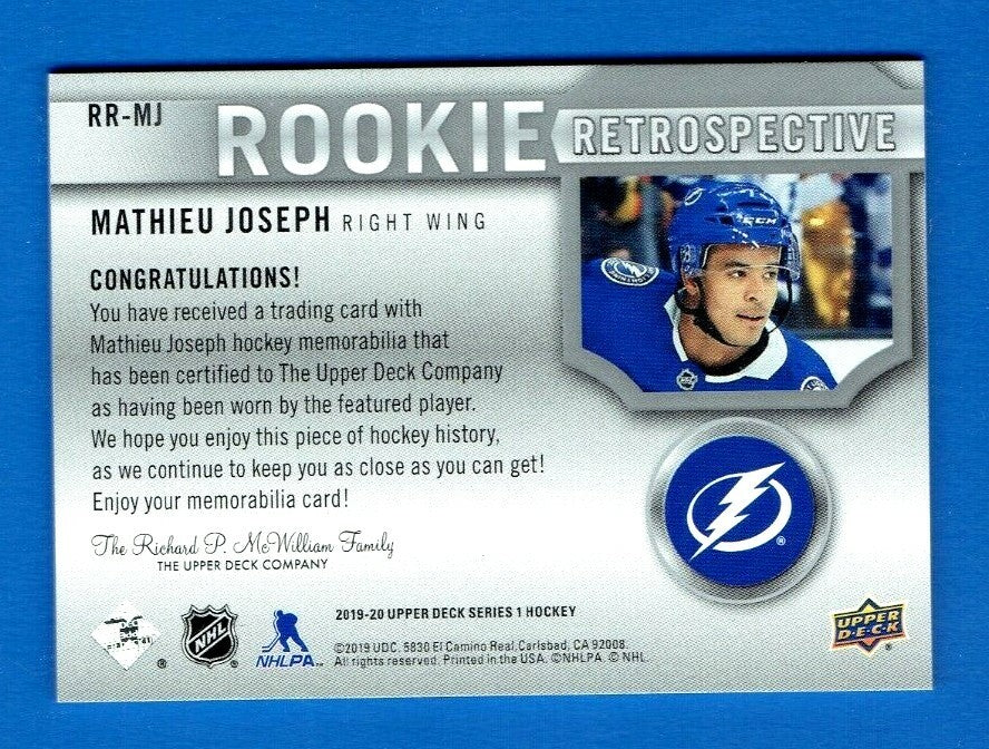 2019-20 Upper Deck Series 1 Mathieu Joseph Rookie Retrospective Jersey -   RR-MJ