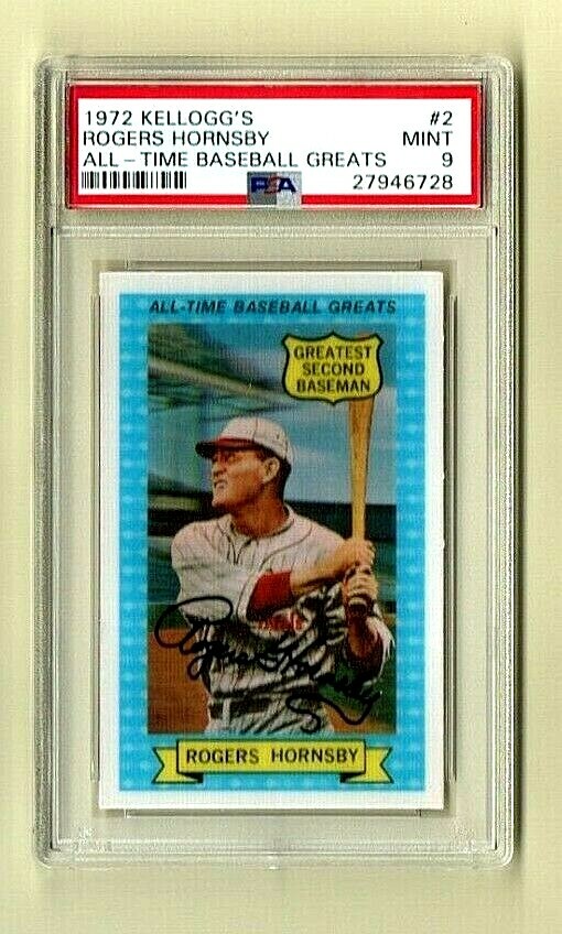 1972 Kellogg's Rogers Hornsby  #2 Cardinals/Browns Greatest 2nd Base PSA  9 MINT