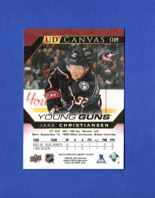 2022-23 Upper Deck  1 Jake Christiansen Young Guns Canvas  C109  -  Blue Jackets