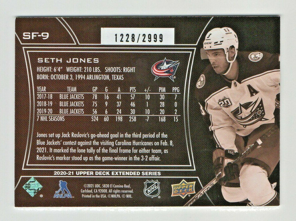 2020-21 Upper Deck Extended SPx Finite Radiance Seth Jones 1228/2999