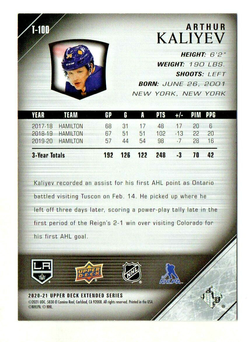 2020-21 Arthur Kaliyev UD Extended Series 05-06 Retro Young Guns Tribute #T-100