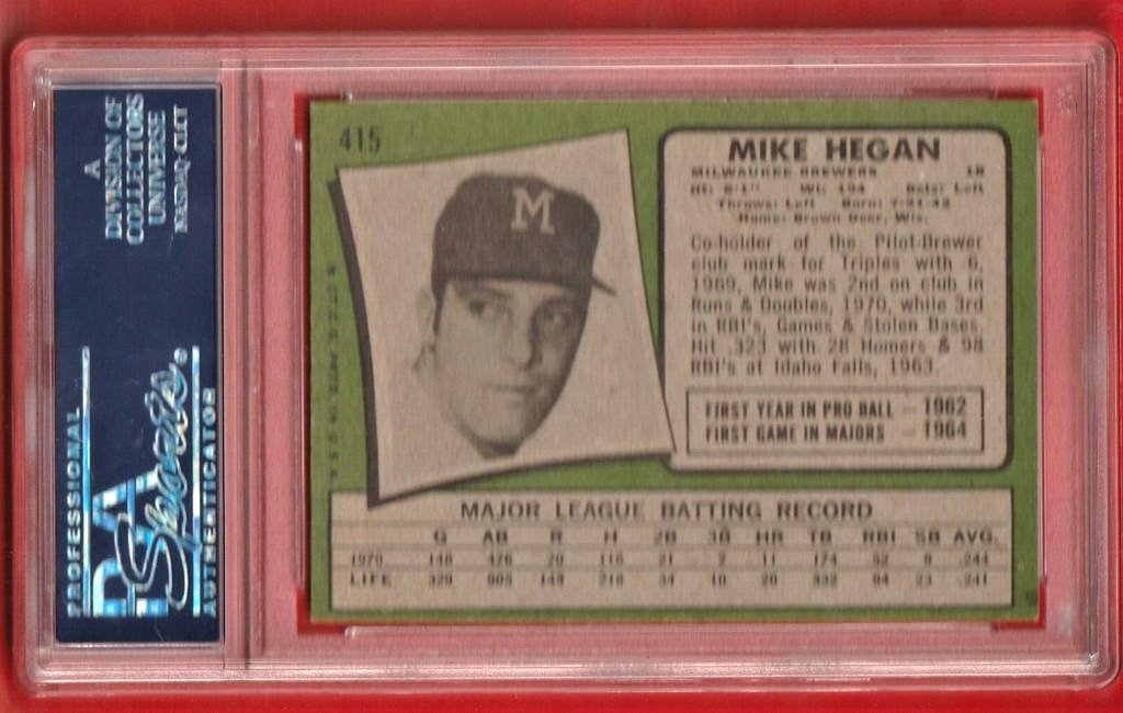 1971 Topps    #415     -    Mike Hegan    -   Milwaukee Brewers   -   PSA 7 - NM