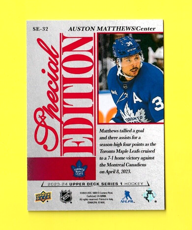 Auston Matthews 2023-24 UD Series 1  -  Special Edition Red    #SE-32   -  Leafs