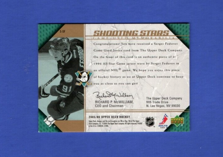 2005-06 Upper Deck Shooting Stars Game-Used Memorabilia  -Sergei Fedorov   #S-SF