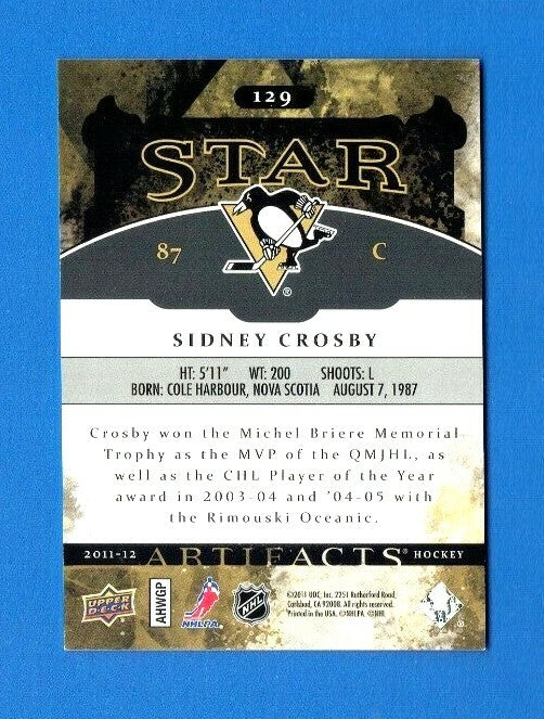 2011-12 UD ARTIFACTS  -   SIDNEY CROSBY  -  STAR 965/999  -  PITTSBURGH PENGUINS
