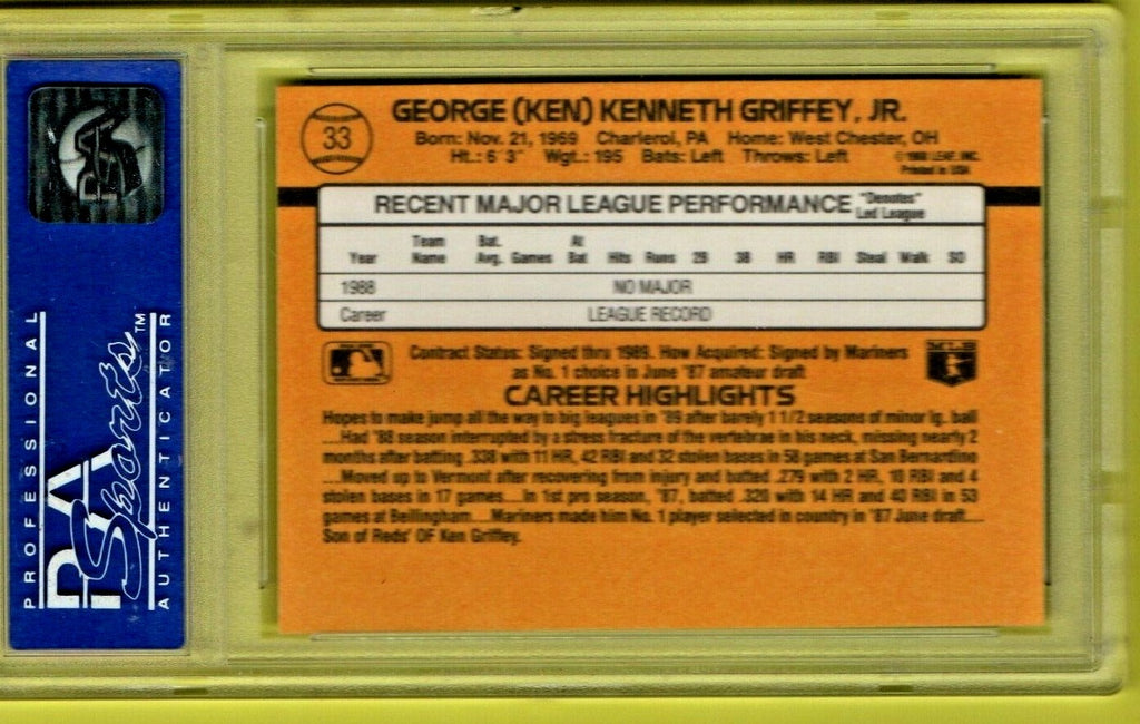 1989 Donruss #33 Ken Griffey Jr. Seattle Mariners RC - Rookie HOF -  PSA 8 NM-MT