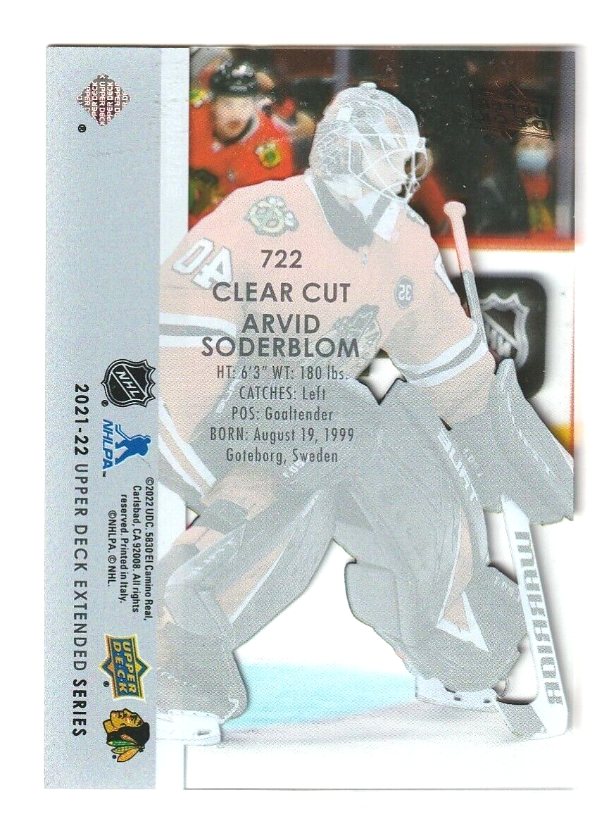2021-22 Upper Deck Extended Arvid Soderblom Clear Cut Young Guns Exclusives #722