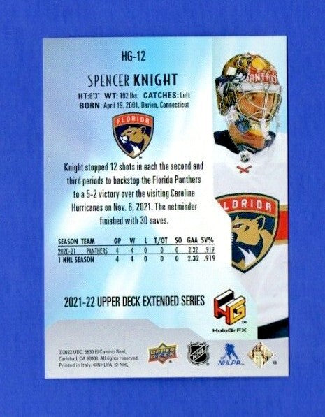 2021-22 Upper Deck Extended HoloGrFx Gold Spencer Knight #HG-12 Florida Panthers