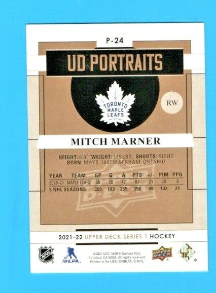 2021-22 Upper Deck Portraits Black and White #P24 Mitch Marner 030/250 - Toronto