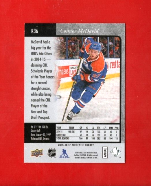 Connor McDavid    2015-16 SP Authentic   -    Premier Prospects  Retro  -   #R36