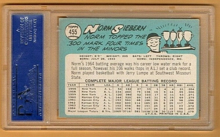 1965 Topps #455 - Norm Siebern - PSA/DNA CERTIFIED C95669  - Baltimore  Orioles!