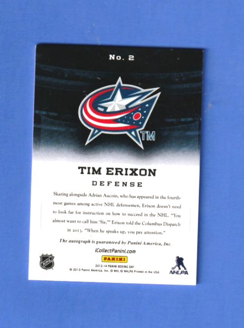 Tim Erixon  2013-14 Panini Boxing Day Absolute Ink    #2   Columbus Blue Jackets