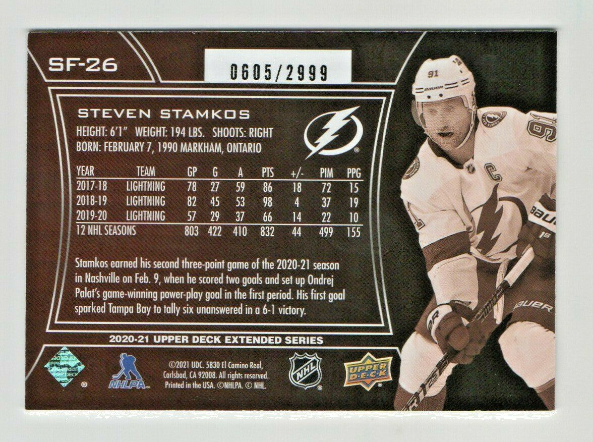STEVEN STAMKOS 2020-21 UPPER DECK EXTENDED SPx FINITE RADIANCE 0605/2999 SF-26