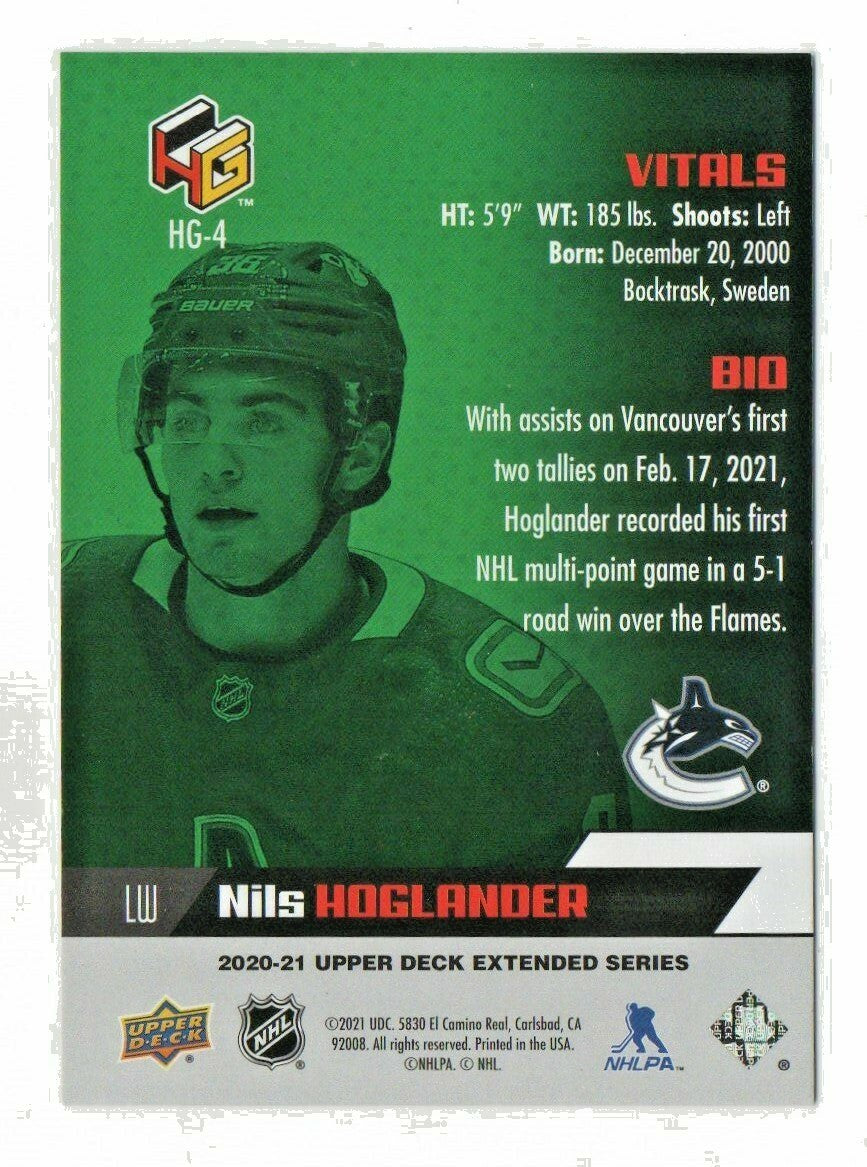2020-21 Upper Deck Extended Series HoloGrFX -- Nils Hoglander -- ROOKIE RC HG-4