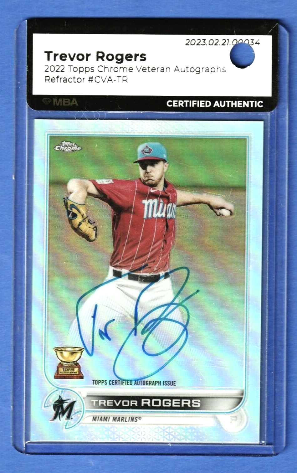 2022 Topps Chrome Refractor  -  Trevor Rogers  AUTO /499 #CVA-TR  MBA  AUTHENTIC