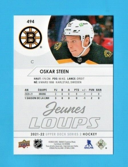  OSKAR STEEN  2021-22 Upper Deck Series 2  French Young Guns JEUNES LOUPS #494