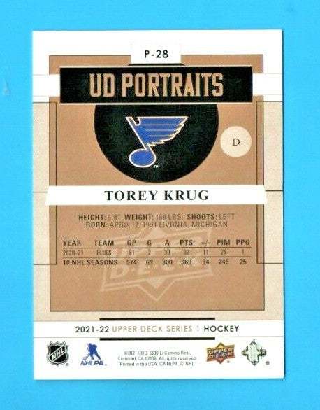 Torey Krug Ud Portraits 153/250 St Louis Blues Rare Upper Deck 2021-22 