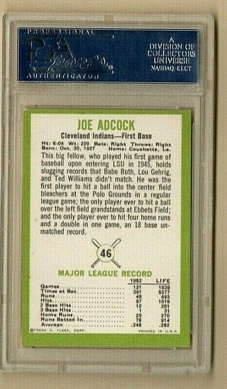 1963 FLEER # 46  - JOE ADCOCK,  -  PSA 5 EX,  -  SET BREAK  -  CLEVELAND INDIANS