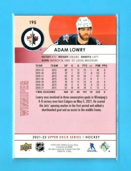2021-22 Upper Deck Series 1 UD Exclusives 042/100 #195 Adam Lowry Winnipeg Jets