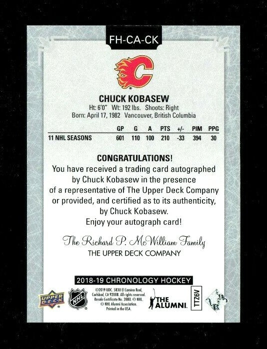2019/20 Upper Deck Chronology Chuck Kobasew Autograph Card - Calgary Flames