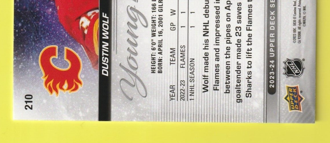 2023-24 Upper Deck Young Guns Deluxe #210 Dustin Wolf 210 /250 - Calgary Flames