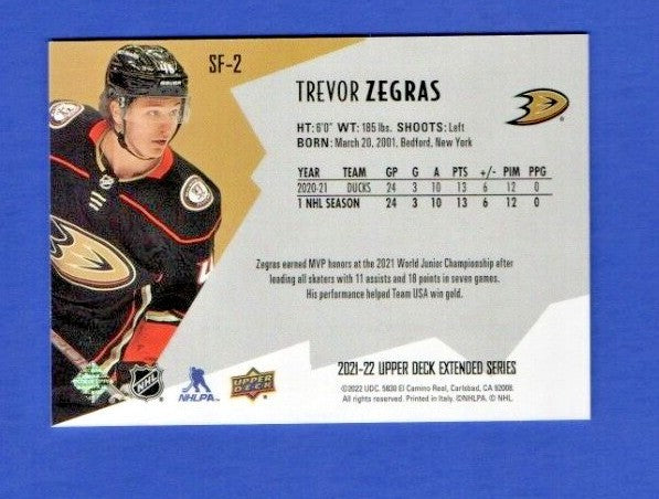 Trevor Zegras   2021-22 UD Extended SPxFinite Radiance Silver #SF-2   0210/2999