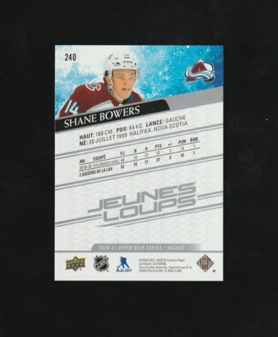 2020-21 Upper Deck #240 Shane Bowers YG RC Rookie French Version Jeunes Loups