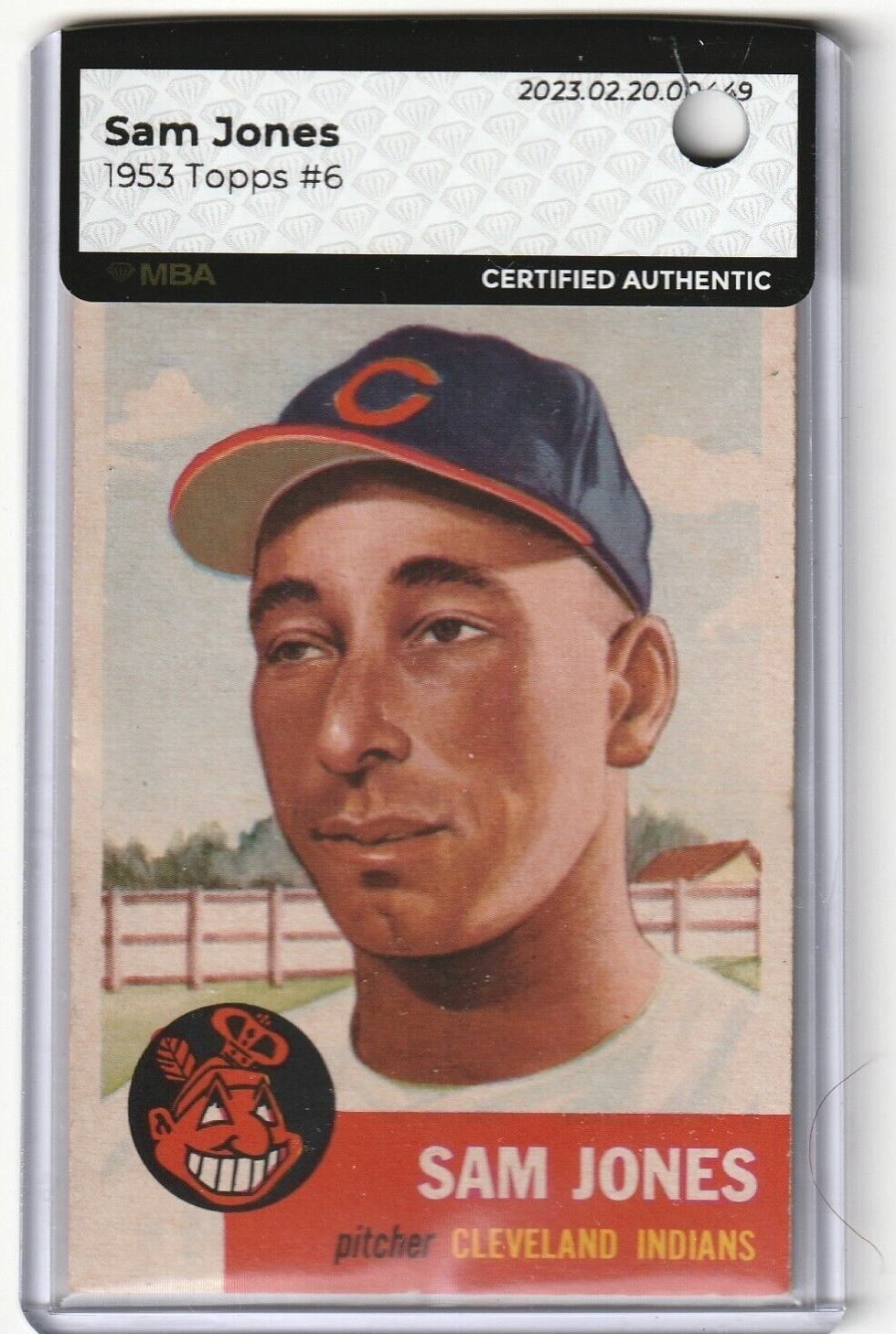 1953 TOPPS - SAM JONES  - SHORT PRINT -  #6   MBA AUTHENTIC  - Cleveland Indians