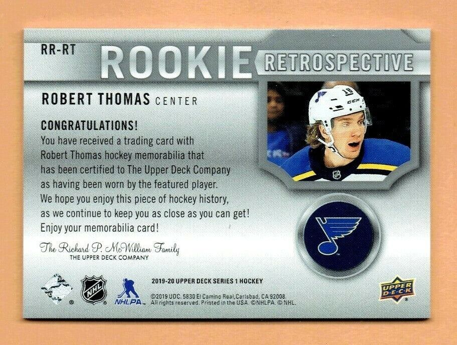 2019-20 Upper Deck Series One Rookie Retrospective Robert Thomas St Louis Blues 