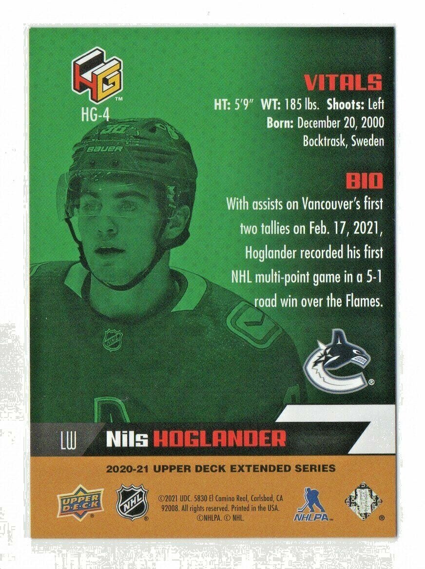 2020-21 Upper Deck Extended HoloGrFx Rookies Gold Parallel Nils Hoglander HG-4