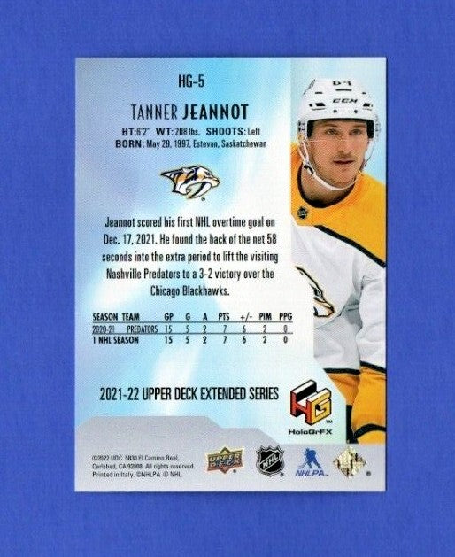2021-22 Upper Deck Extended Series GOLD HOLOGRFX RC Tanner Jeannot HG-5 Nashvill