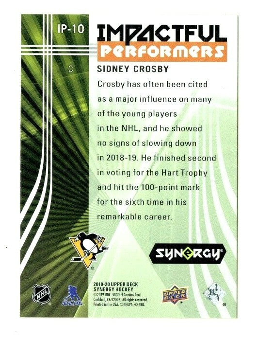 2019/20 UPPER DECK SYNERGY IMPACTFUL PERFORMERS SIDNEY CROSBY IP-10 PENGUINS